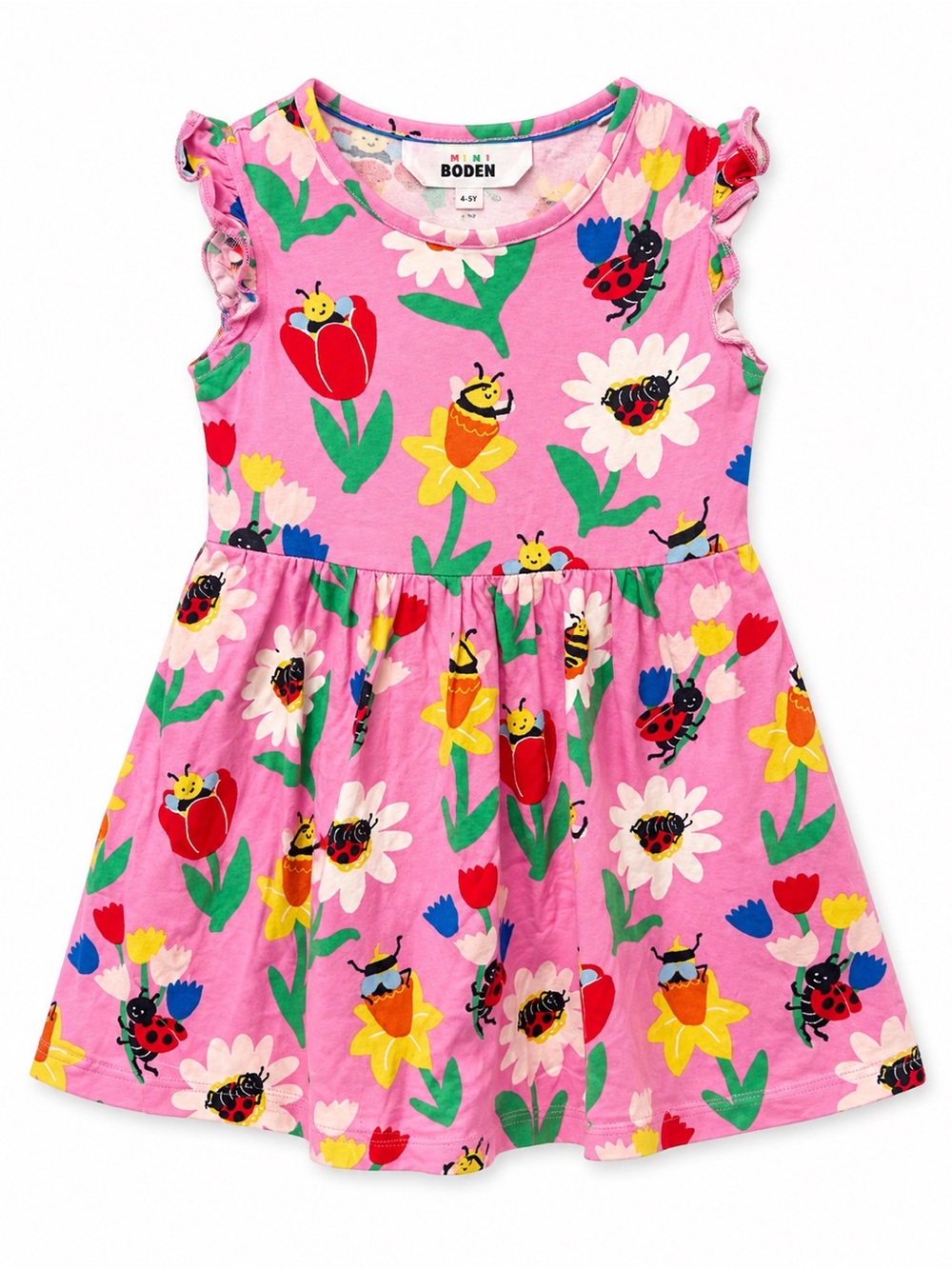 Mini Boden Flutter Sleeve Bee Floral Print Dress